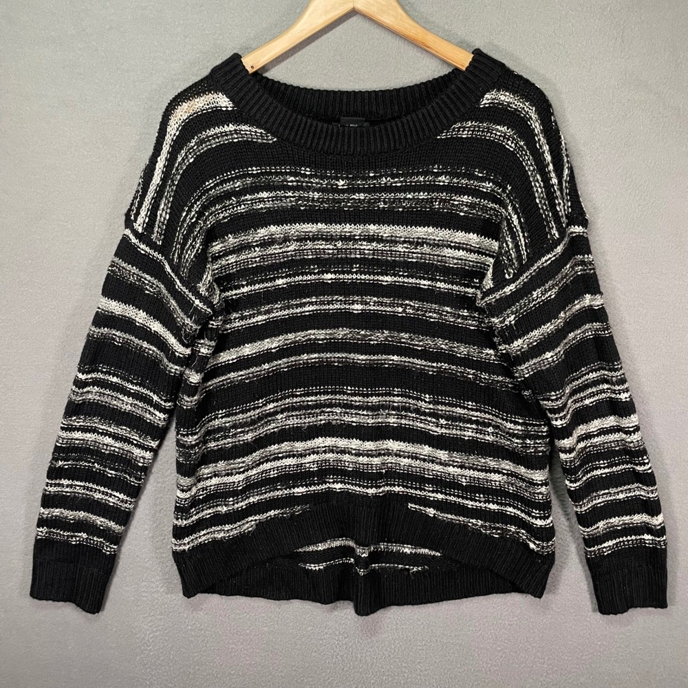 Calvin Klein Jeans Sweater Womens Large Black Striped Knit Pullover Relaxed Fit